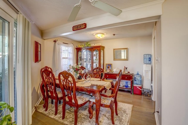 dining room featuring light hardwood / wood-style floors and ornamental molding