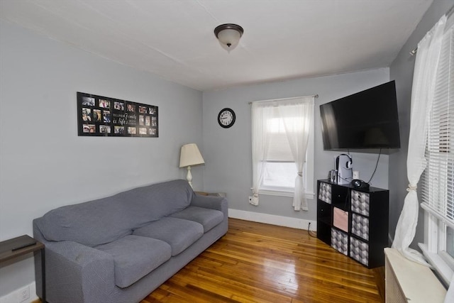 living room featuring baseboards and wood finished floors