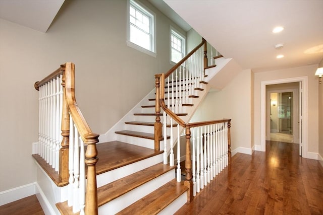 265 King St, Cohasset, MA 02025 - stairway featuring wood finished floors and recessed lighting
