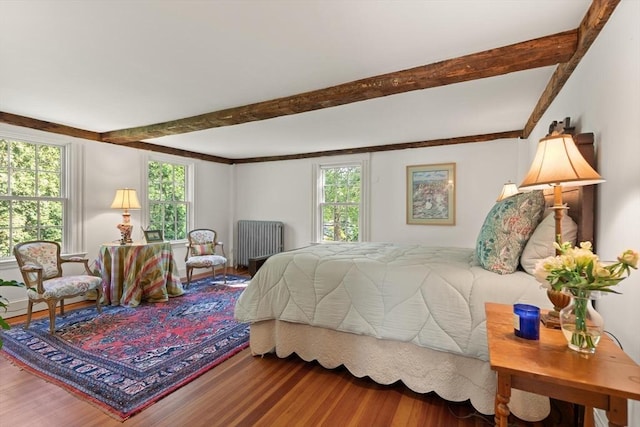 1395 Canton Ave, Milton, MA 02186 - bedroom featuring radiator, wood finished floors, and beam ceiling