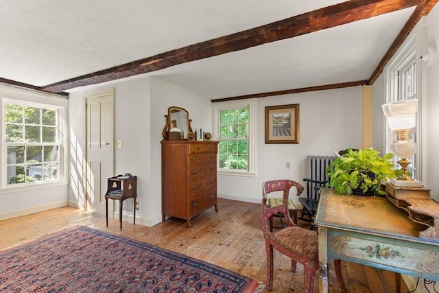 1395 Canton Ave, Milton, MA 02186 - sitting room with wood-type flooring, radiator, and beam ceiling