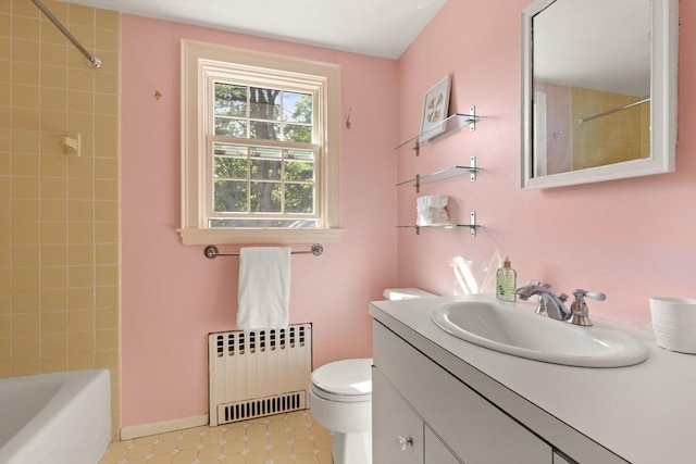 1395 Canton Ave, Milton, MA 02186 - bathroom with radiator, vanity, and shower / washtub combination