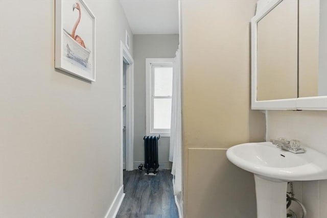 31-33 Beauchamp St, Springfield, MA 01107 - bathroom featuring radiator, wood finished floors, and baseboards