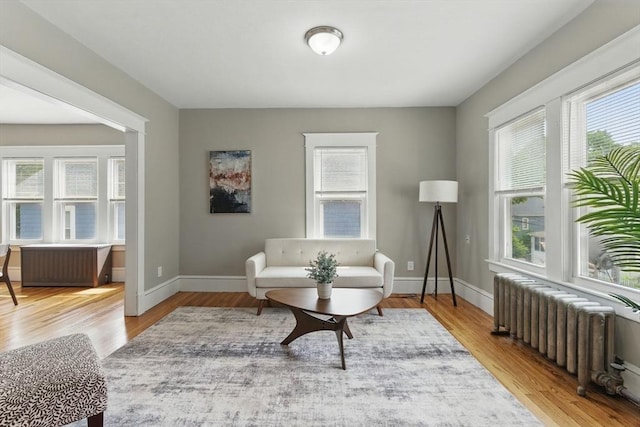 31-33 Beauchamp St, Springfield, MA 01107 - living area featuring radiator heating unit, wood finished floors, and baseboards