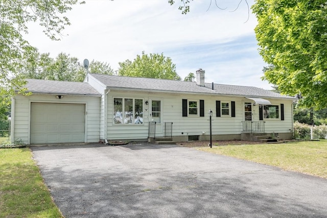 24 Harwich Rd, East Longmeadow, MA 01028 - ranch-style home featuring an attached garage, driveway, a chimney, and a front lawn
