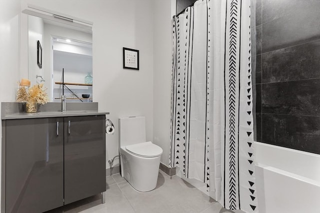 340 W 2nd St Unit 23, Boston, MA 02127 - full bathroom with toilet, curtained shower, vanity, and tile patterned floors