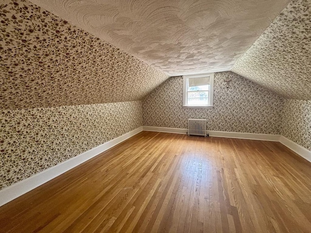 20 Birch St, Acushnet, MA 02743 - bonus room featuring radiator, wood finished floors, baseboards, vaulted ceiling, and a textured ceiling