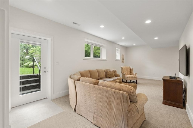 101 Waban St Unit 101, Newton, MA 02458 - living room with light colored carpet, healthy amount of natural light, recessed lighting, and baseboards