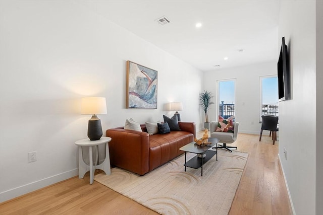 living room with light wood-type flooring