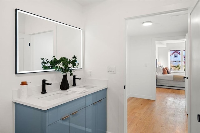 bathroom featuring hardwood / wood-style floors and vanity