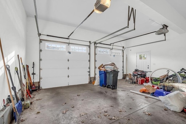 garage with a garage door opener