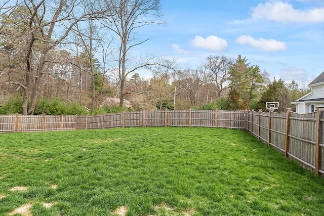 view of yard with a fenced backyard