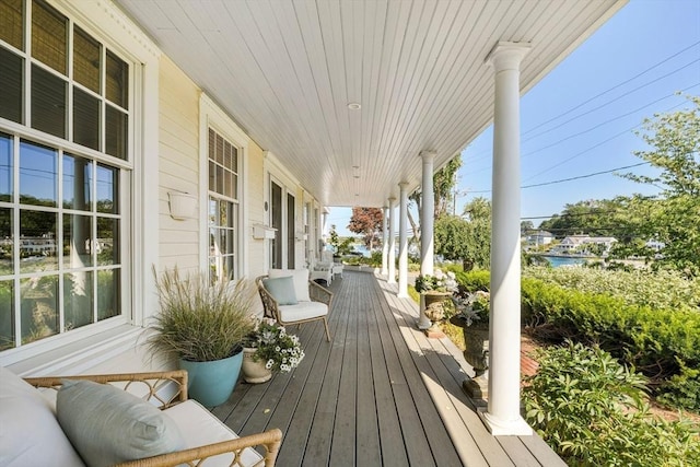 wooden terrace with covered porch