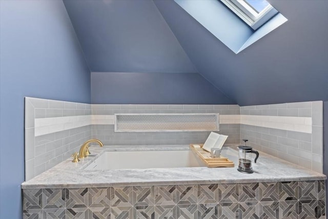 197 Winchester St Unit 197, Brookline, MA 02446 - full bath featuring a skylight, lofted ceiling, and a garden tub