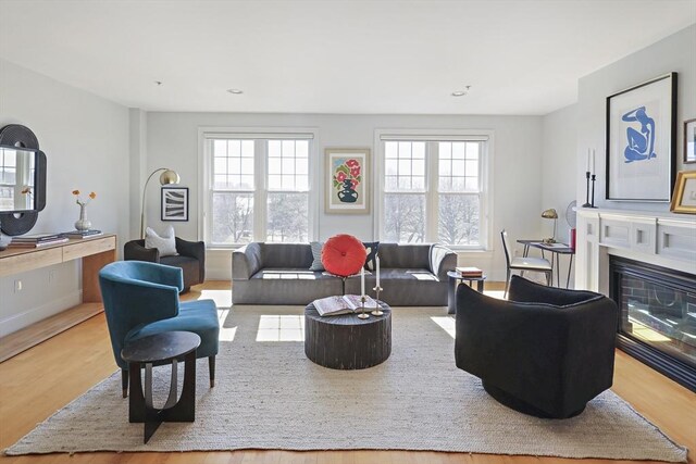 1306 Columbia Rd Unit 5C, Boston, MA 02127 - living area featuring plenty of natural light, wood finished floors, baseboards, and a glass covered fireplace