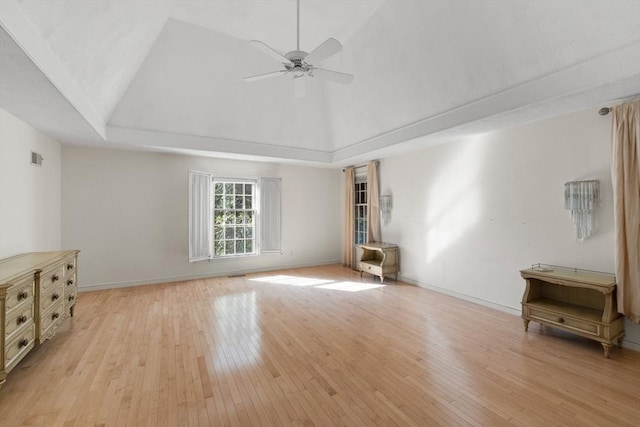 21 Wildewood Dr, Lynnfield, MA 01940 - unfurnished living room featuring light wood-style floors, ceiling fan, baseboards, and lofted ceiling