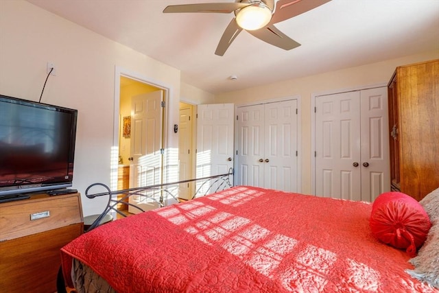 41 Whispering Pine Cir Unit 41, Worcester, MA 01606 - bedroom featuring two closets, wood finished floors, and ceiling fan