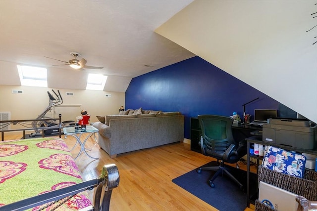 41 Whispering Pine Cir Unit 41, Worcester, MA 01606 - office space with a ceiling fan, a skylight, and wood finished floors