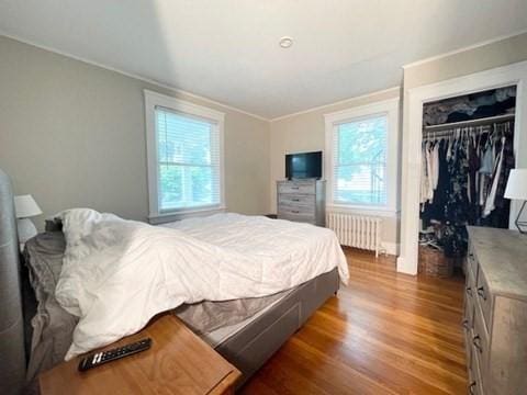 192 Salem St, Wakefield, MA 01880 - bedroom with radiator, wood finished floors, ornamental molding, and a closet