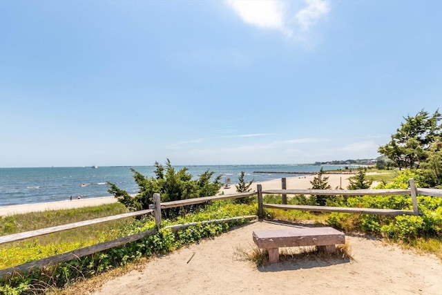 view of water feature featuring a view of the beach