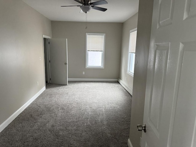78 Thomas, Fall River, MA 02723 - unfurnished room featuring a baseboard heating unit, carpet, a ceiling fan, and baseboards
