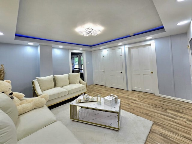 3 Main St, Spencer, MA 01562 - living area with a tray ceiling, light wood-type flooring, and recessed lighting