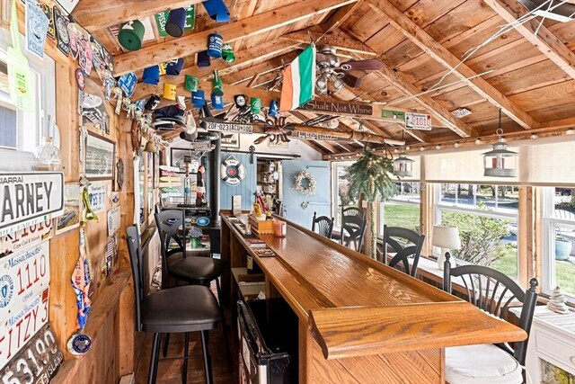 24 Park St, Bourne, MA 02559 - bar with lofted ceiling with beams and wood ceiling