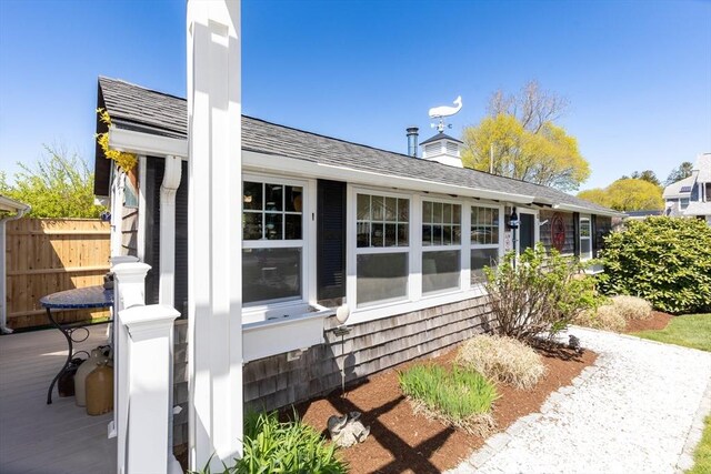 24 Park St, Bourne, MA 02559 - view of property exterior featuring fence and a chimney