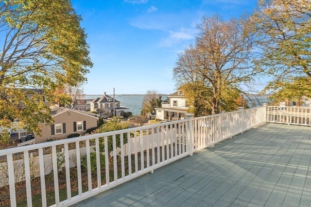 deck featuring a water view