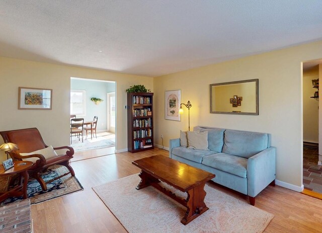living area with baseboards and light wood-type flooring