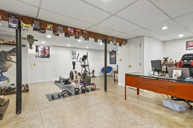 25 Cardigan Rd, Tewksbury, MA 01876 - exercise room featuring a drop ceiling, tile patterned floors, recessed lighting, and baseboards