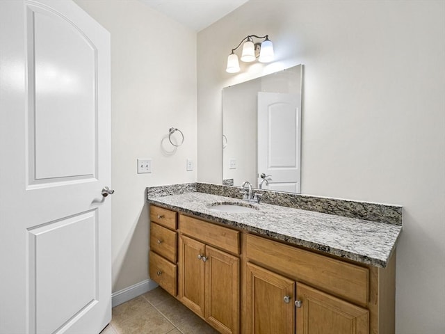 bathroom with baseboards, tile patterned flooring, and vanity