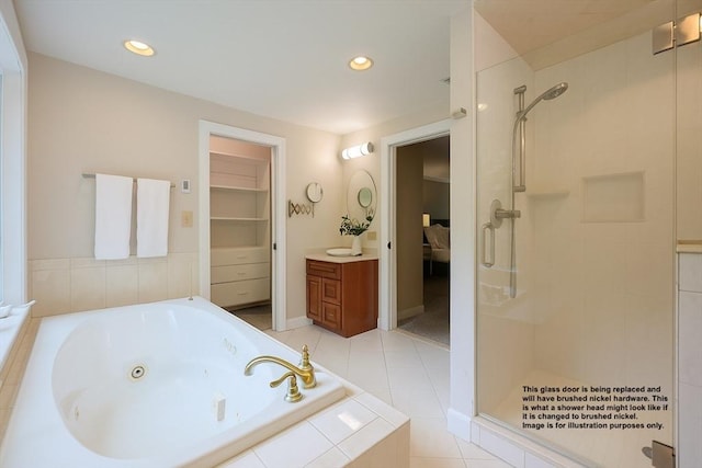 5 Taintor Dr, Sudbury, MA 01776 - full bathroom featuring ensuite bathroom, a tub with jets, walk in shower, recessed lighting, and vanity