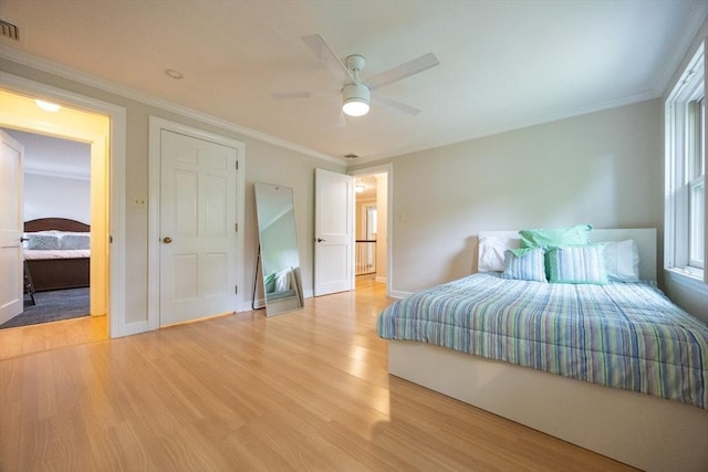 5 Taintor Dr, Sudbury, MA 01776 - bedroom with light wood-style flooring, crown molding, baseboards, and a ceiling fan
