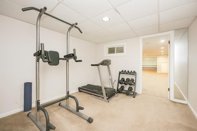 5 Taintor Dr, Sudbury, MA 01776 - workout area featuring carpet, baseboards, a drop ceiling, and recessed lighting