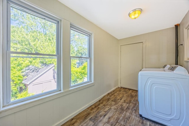 318 Newton St, South Hadley, MA 01075 - laundry room with dark wood-type flooring, separate washer and dryer, and healthy amount of natural light