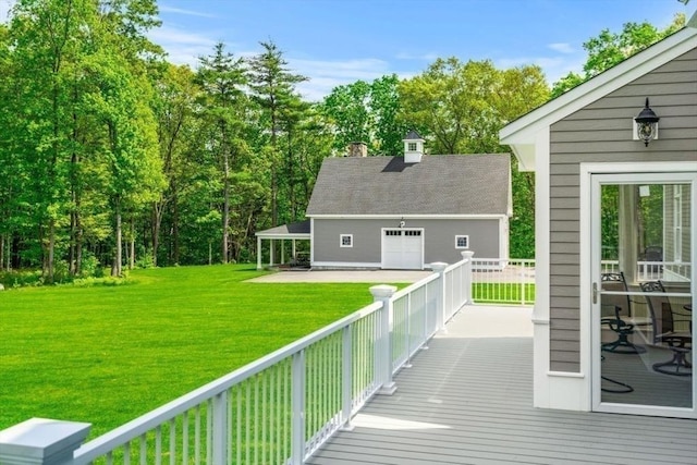 wooden deck with a lawn