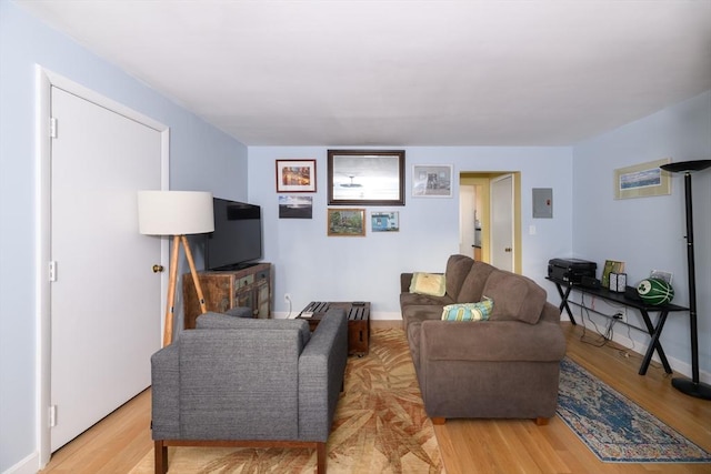 living room featuring light hardwood / wood-style floors and electric panel