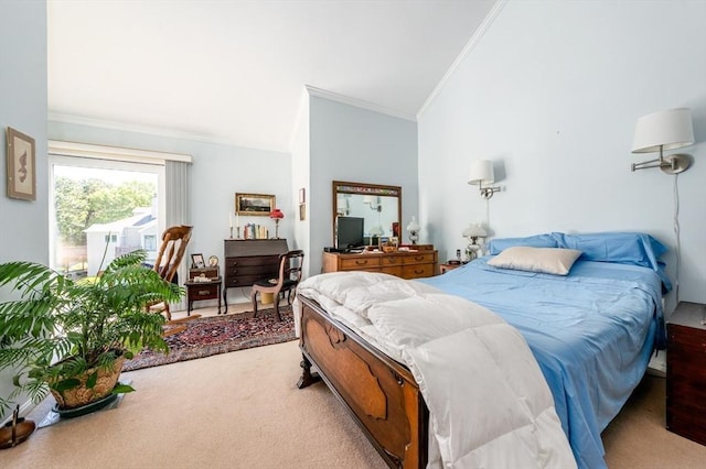 17 Ships Way Unit 17, Bourne, MA 02532 - bedroom featuring crown molding, lofted ceiling, and light carpet