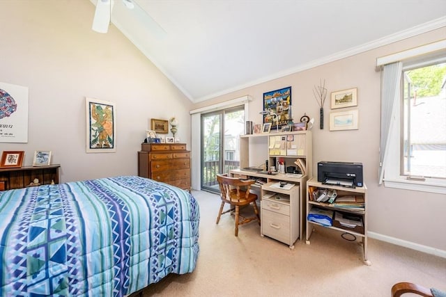 17 Ships Way Unit 17, Bourne, MA 02532 - bedroom with light colored carpet, access to outside, vaulted ceiling, ornamental molding, and multiple windows