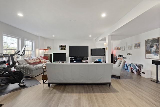 living room with light wood-type flooring