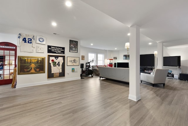 living room featuring wood-type flooring