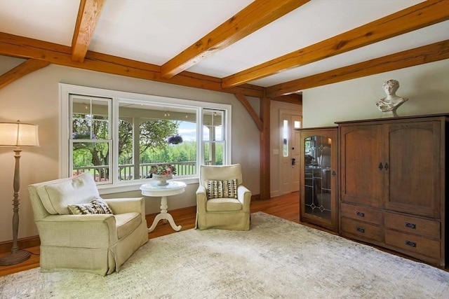 15 Allen Hill Rd, Princeton, MA 01541 - living area featuring beam ceiling and wood finished floors