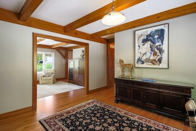 15 Allen Hill Rd, Princeton, MA 01541 - entryway featuring light wood-type flooring, beam ceiling, and baseboards