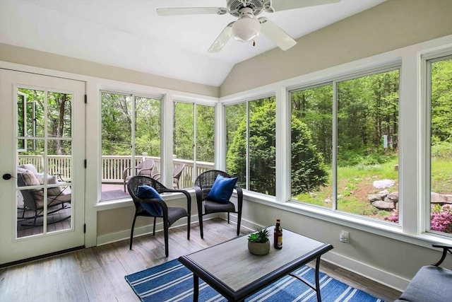 15 Allen Hill Rd, Princeton, MA 01541 - sunroom / solarium featuring baseboards, vaulted ceiling, wood finished floors, and a deck