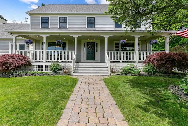 15 Allen Hill Rd, Princeton, MA 01541 - farmhouse featuring covered porch, a front yard, and a shingled roof