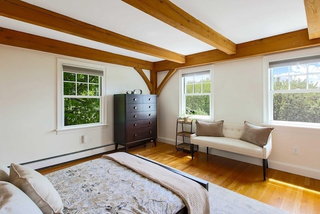 15 Allen Hill Rd, Princeton, MA 01541 - bedroom featuring beam ceiling, wood finished floors, a baseboard heating unit, and baseboards