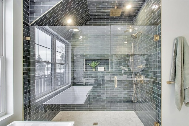 bathroom with a stall shower