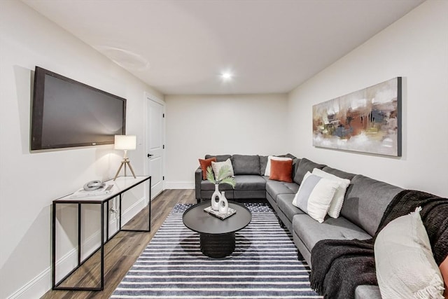 living area featuring baseboards and wood finished floors