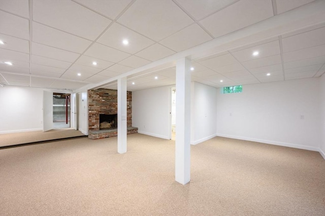 13 Smith Rd, Hingham, MA 02043 - finished below grade area with a fireplace, carpet, baseboards, and recessed lighting